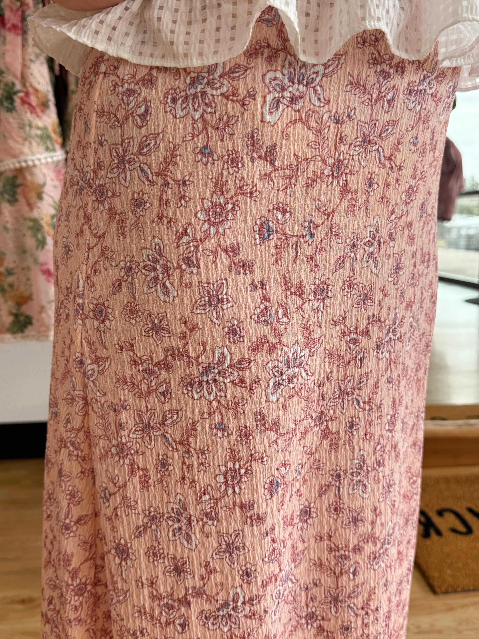 Textured Floral Midi Skirt Bottoms