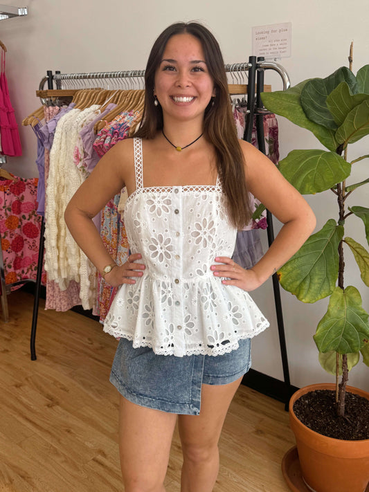 Eyelet Button Tank Top
