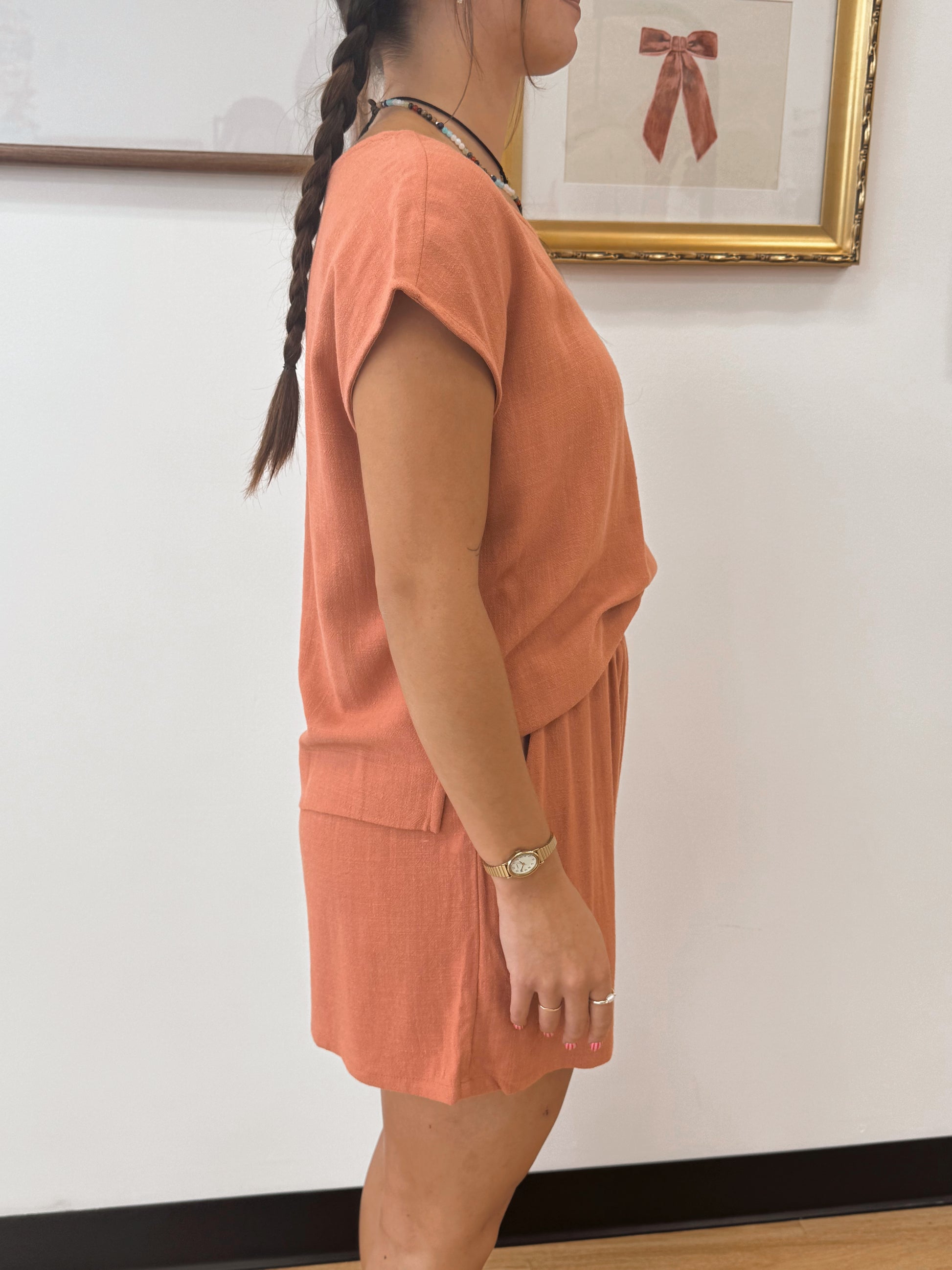 Terracotta Linen Boxy Top Shirts & Tops