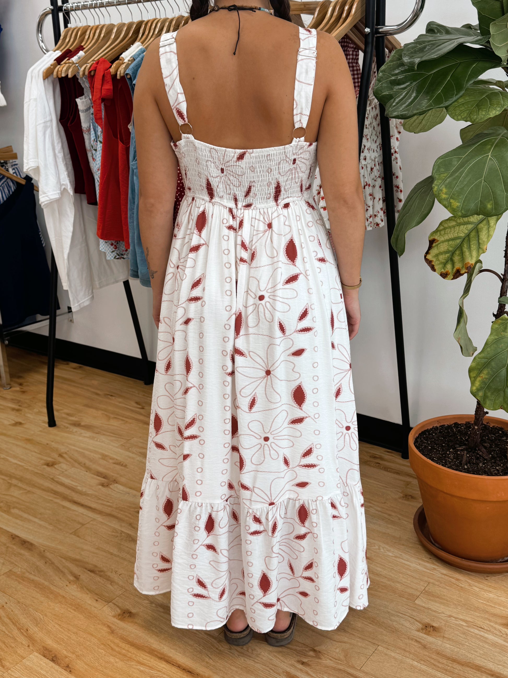 Embroidered Scallop Burgundy Dress Dress