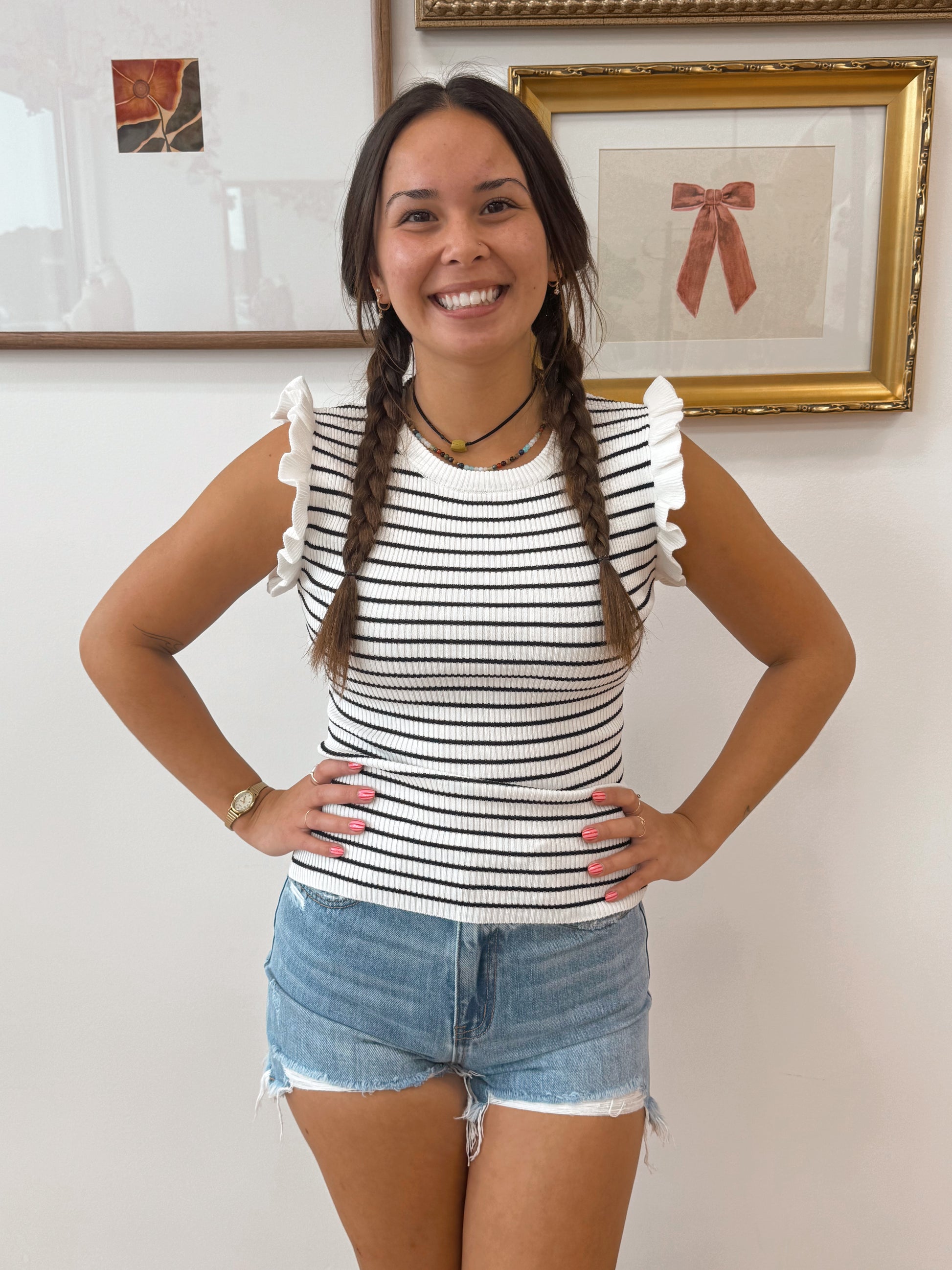 Striped Sweater Ruffle Tank Shirts & Tops