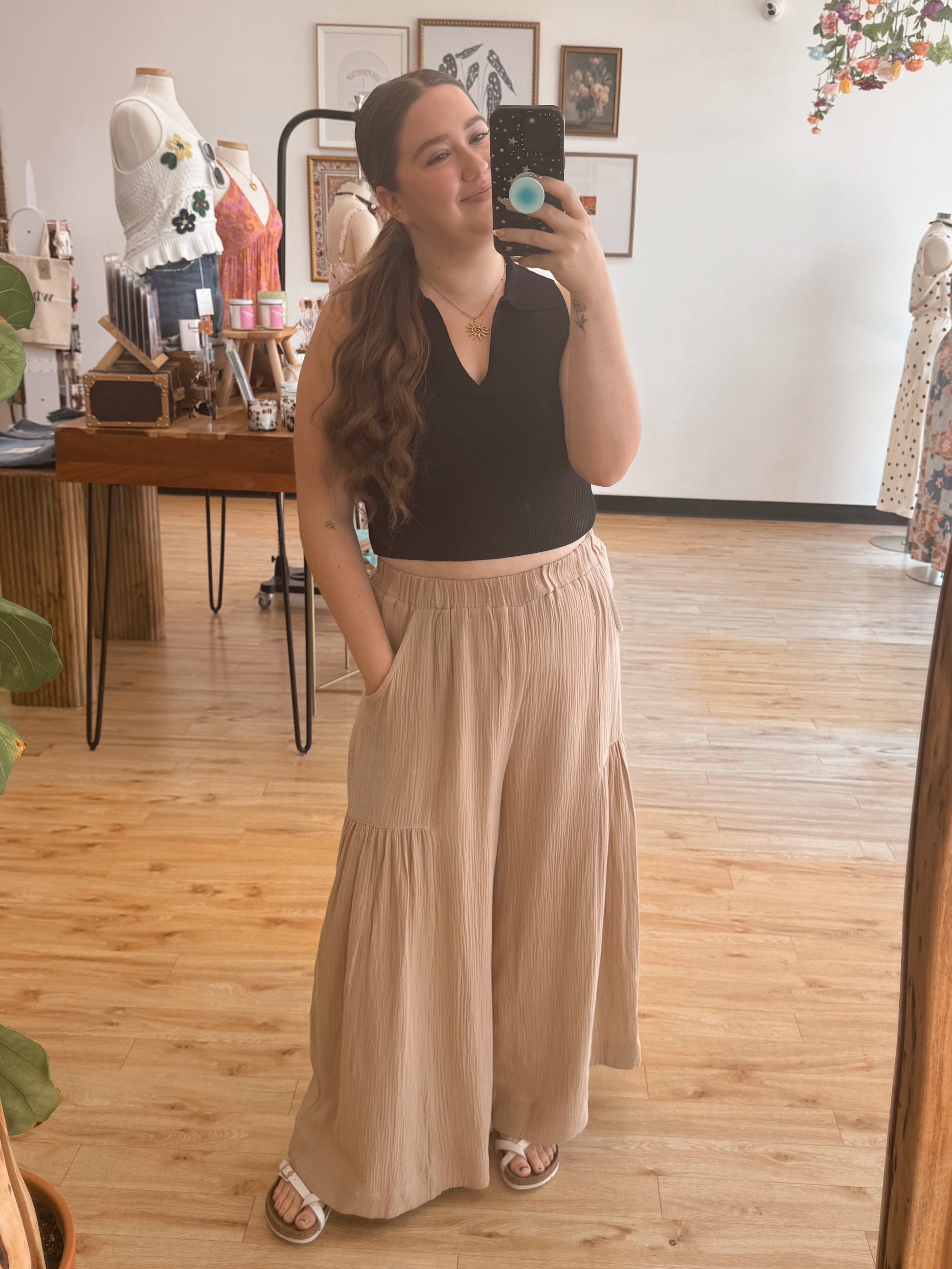 Gauze Tiered Wide-Leg Pants Bottoms