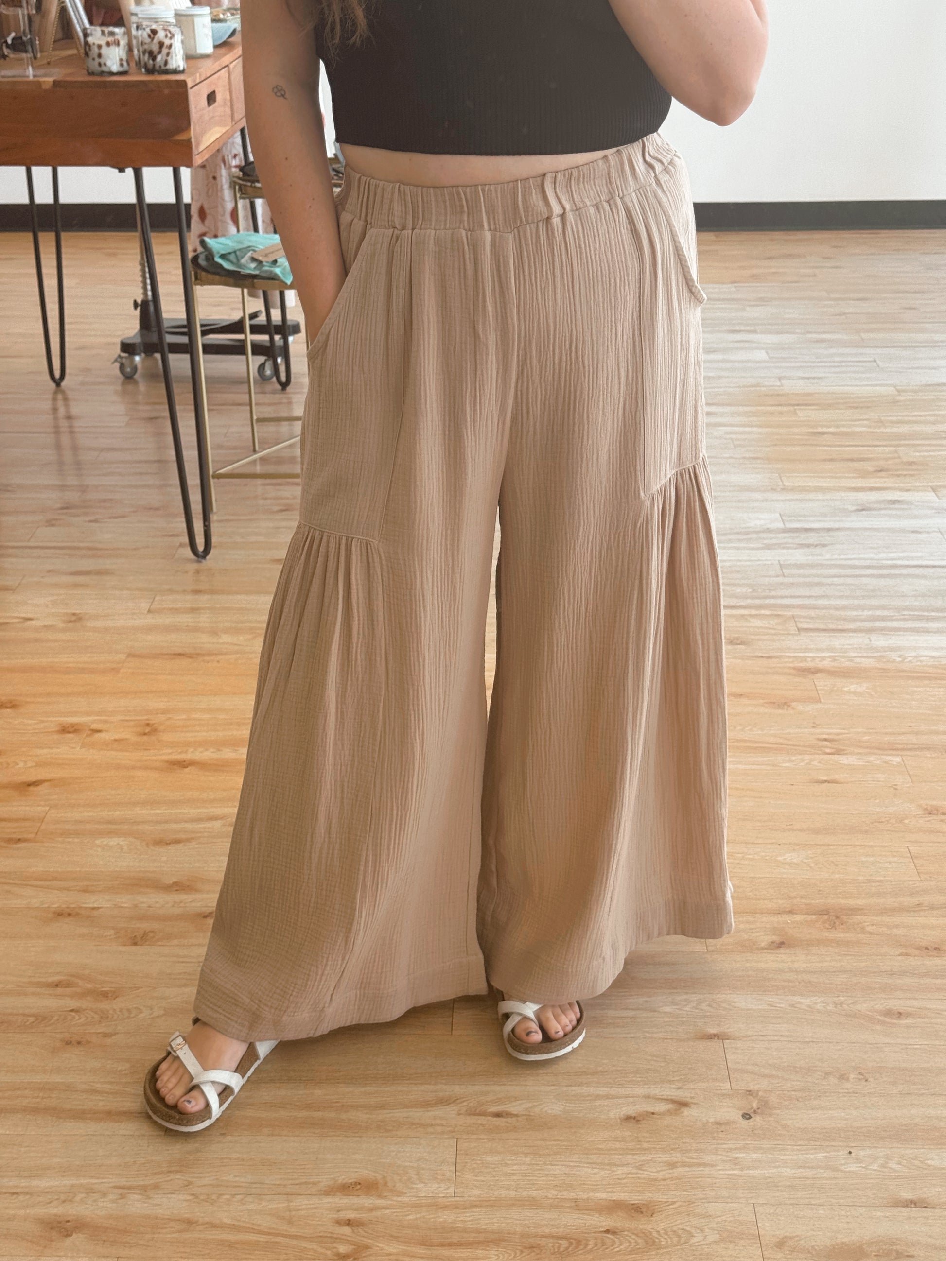 Gauze Tiered Wide-Leg Pants Bottoms