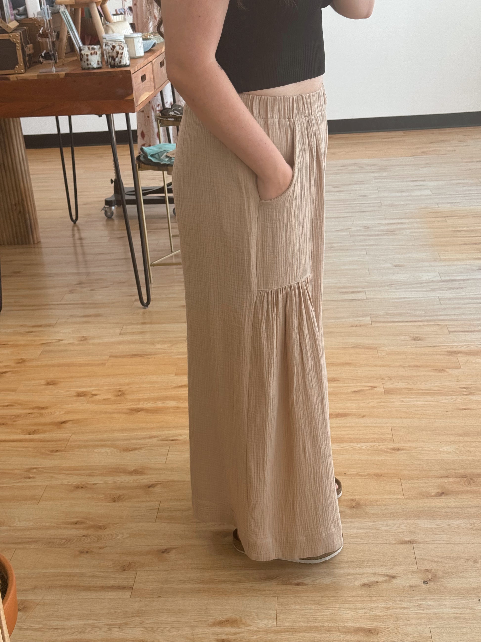 Gauze Tiered Wide-Leg Pants Bottoms