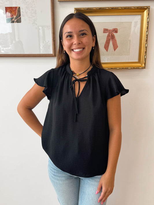 Flutter Sleeve Tie-Front Blouse Shirts & Tops