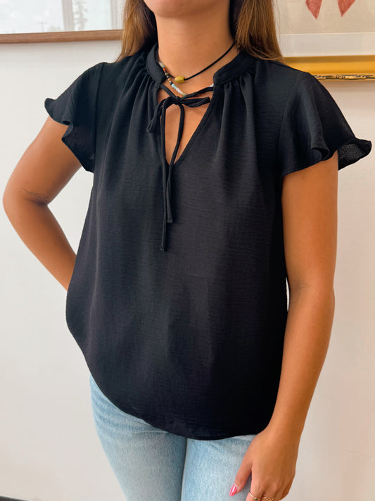 Flutter Sleeve Tie-Front Blouse Shirts & Tops