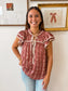Floral Stripe Ruffle Sleeve Tie Top Shirts & Tops