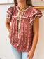 Floral Stripe Ruffle Sleeve Tie Top Shirts & Tops