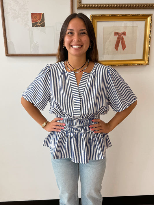 Striped Elastic Waist Top top