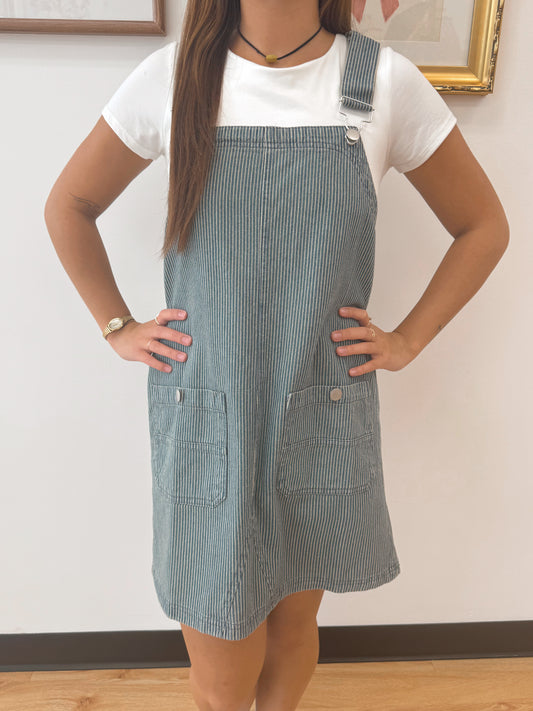 Striped Denim Overall Mini Dress Dress