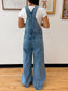 Vintage Wash Wide-Leg Denim Overalls Jumpsuit