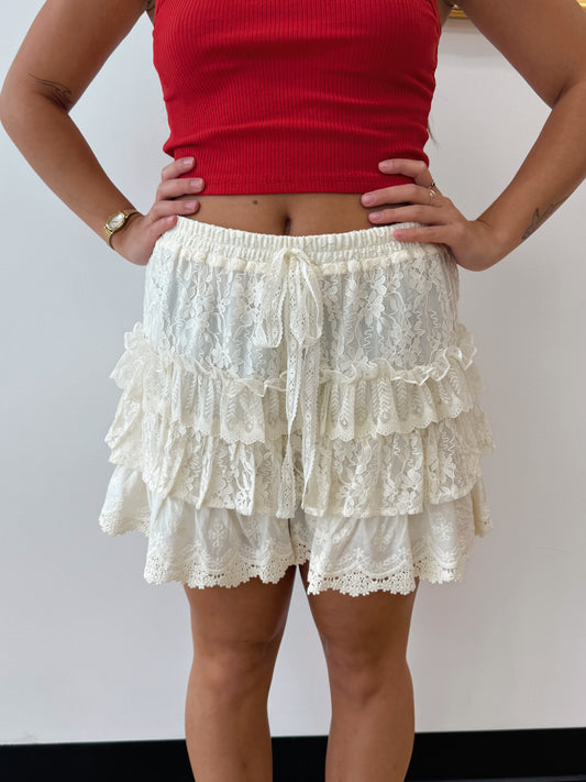 Lace Tiered Ruffle Mini Shorts Shorts