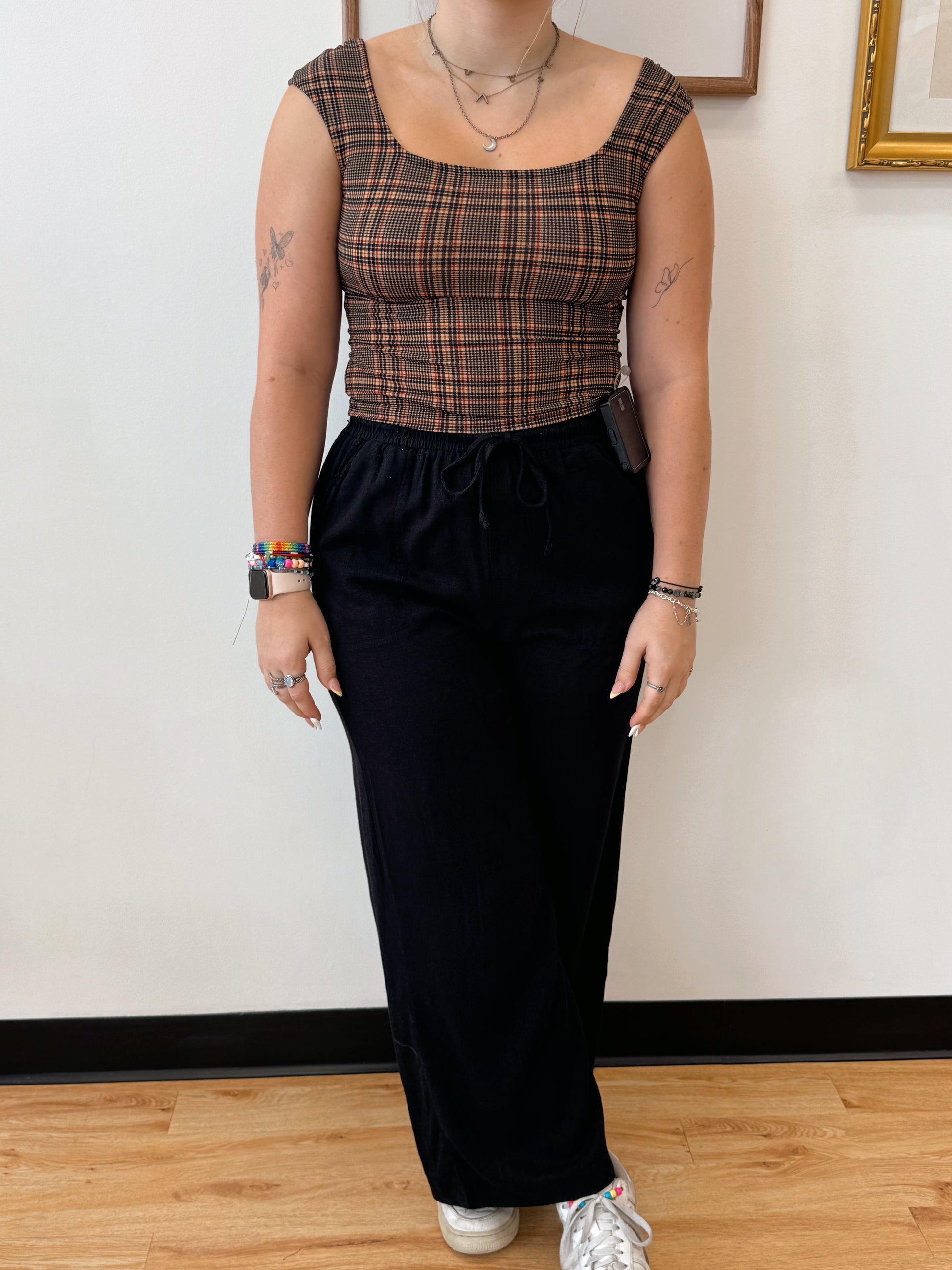 Plaid Scoop Neck Top Shirts & Tops