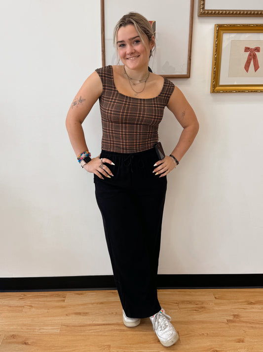 Plaid Scoop Neck Top Shirts & Tops