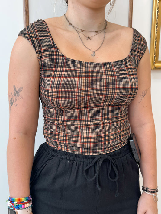 Plaid Scoop Neck Top Shirts & Tops