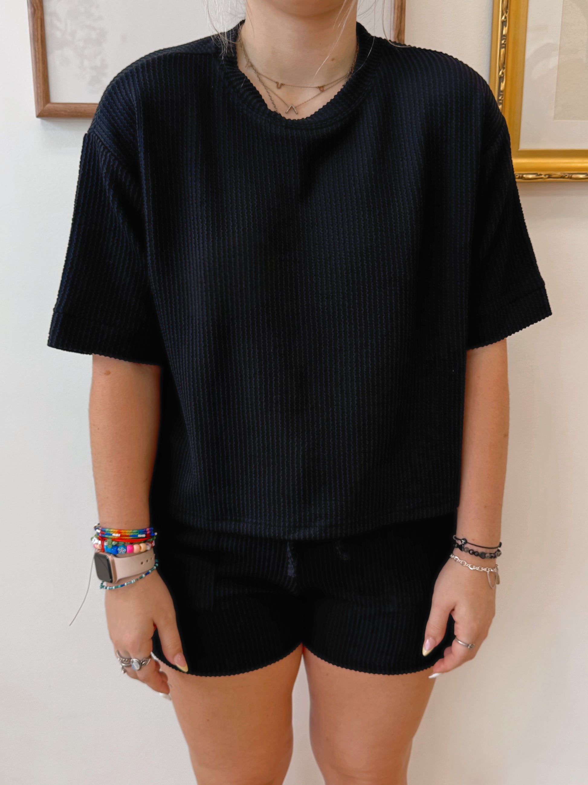 Corded Rib Short Sleeve Tee Shirts & Tops