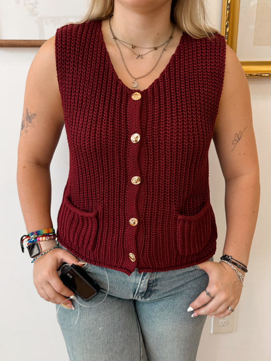 Button Front Knit Vest