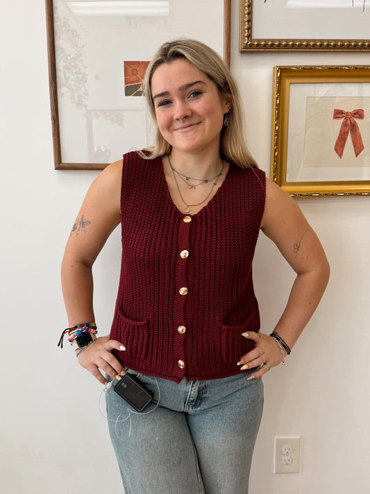 Button Front Knit Vest