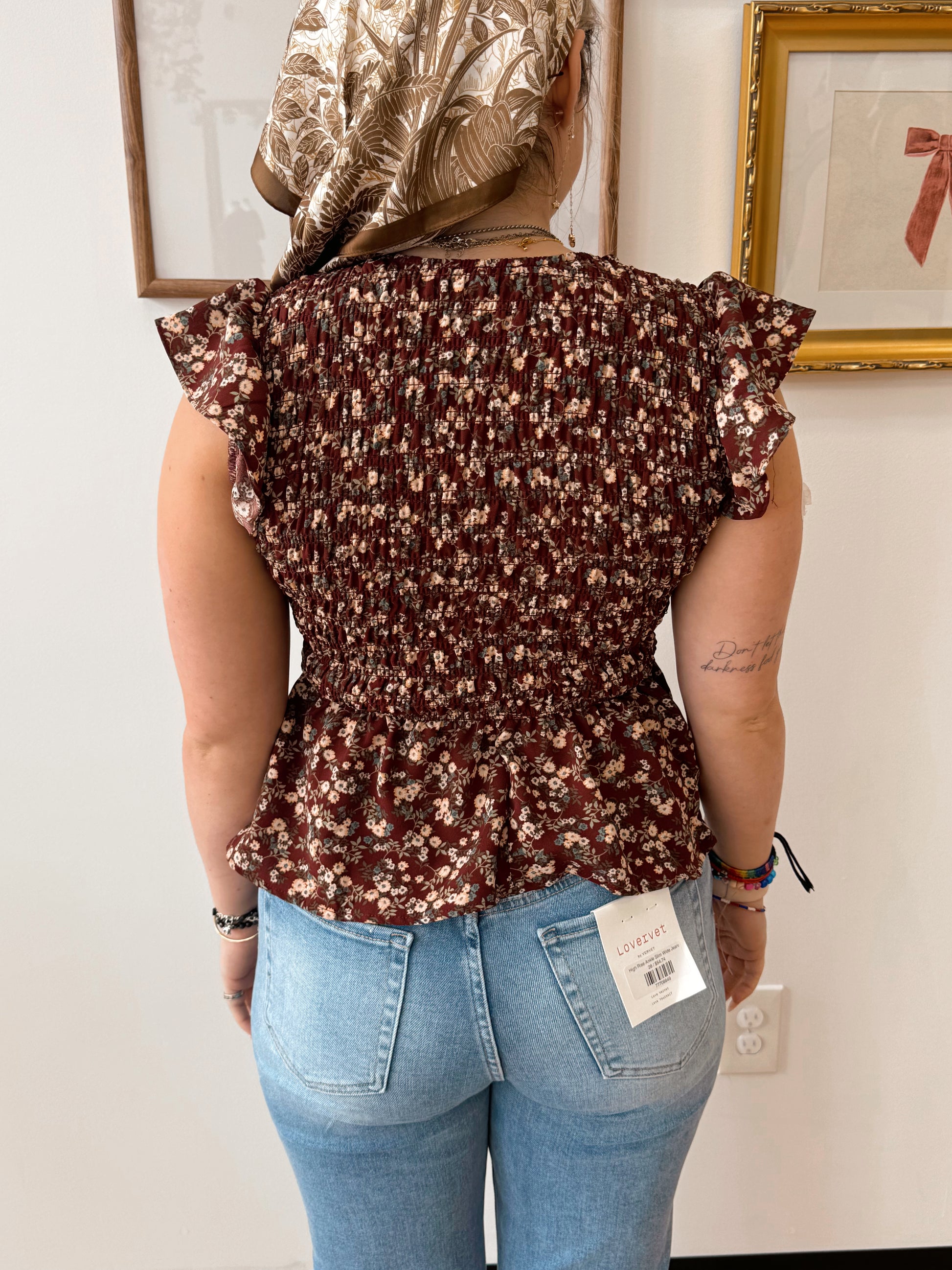 Burgundy Floral Smocked Top Shirts & Tops