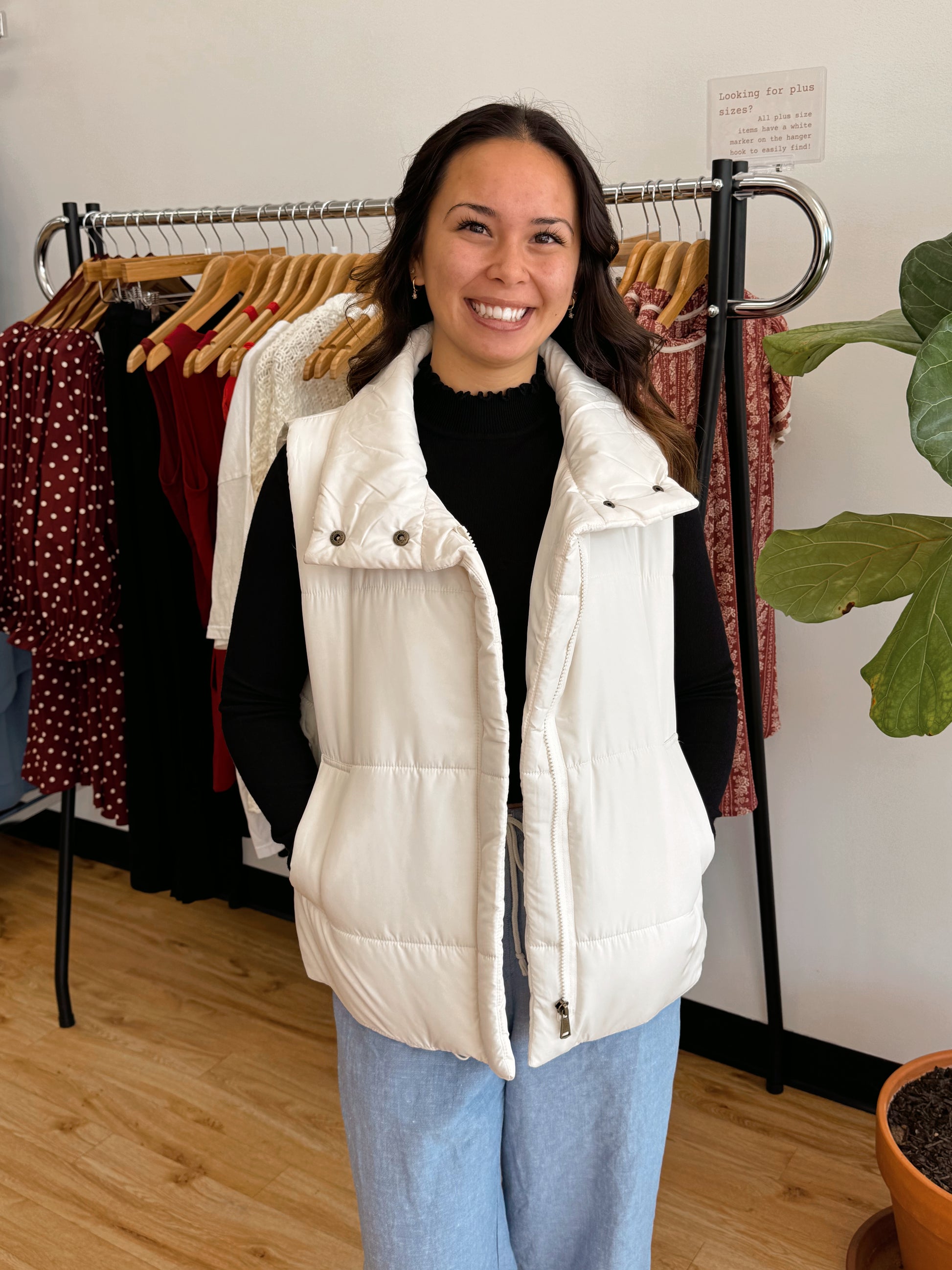 Ivory Zip Puffer Vest vest