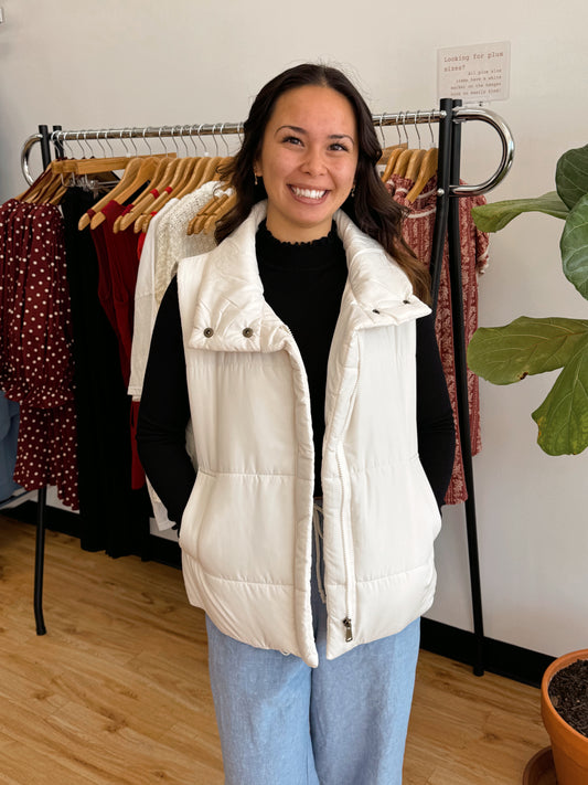 Ivory Zip Puffer Vest vest