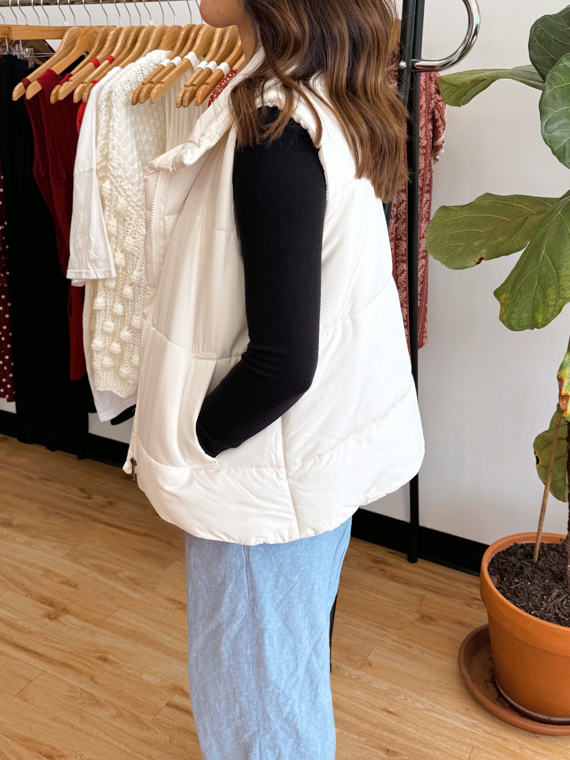 Ivory Zip Puffer Vest vest
