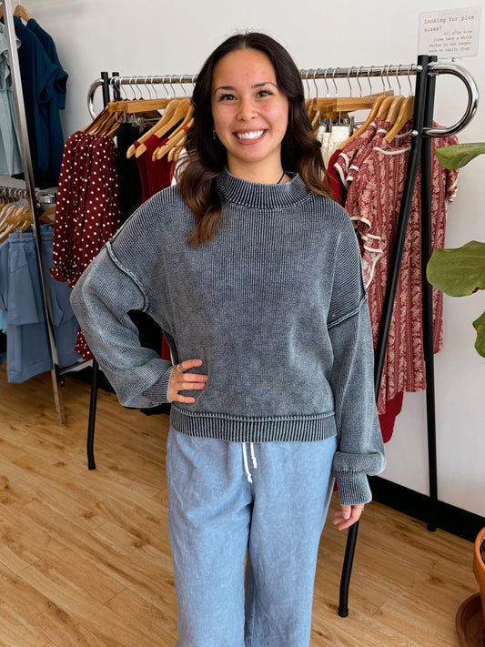 Washed Mock Neck Sweater Shirts & Tops