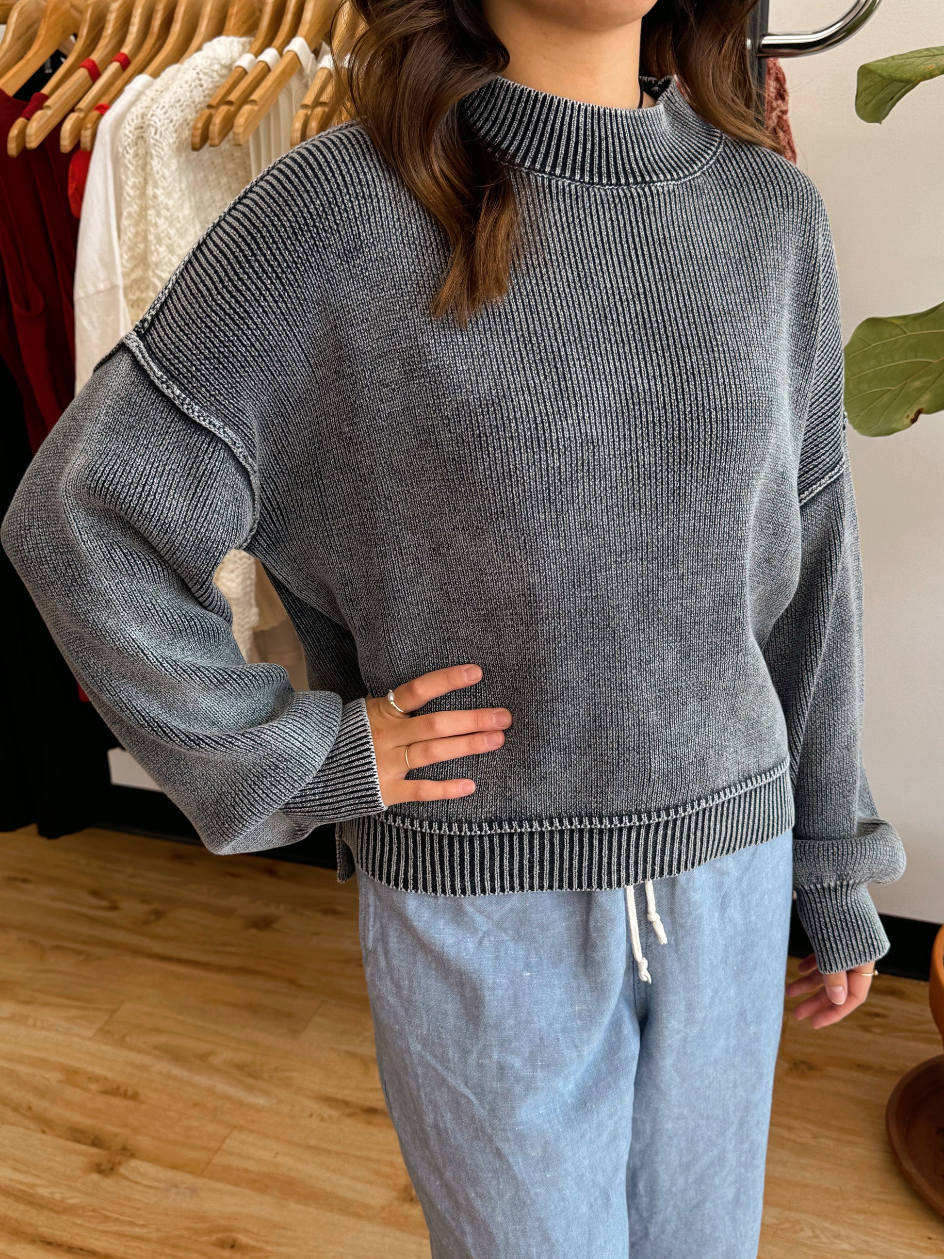 Washed Mock Neck Sweater Shirts & Tops