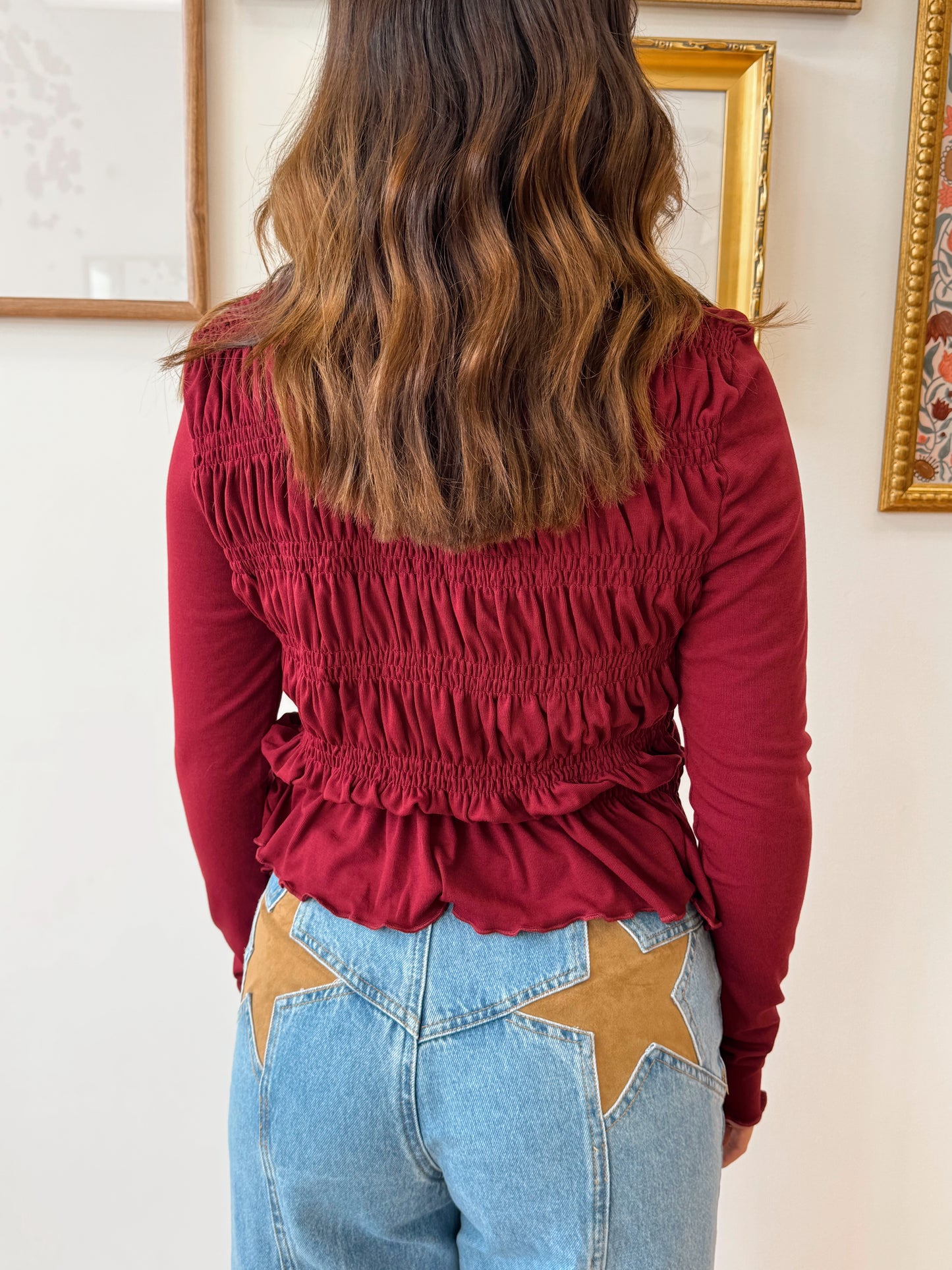 Burgundy Smocked Peplum Top