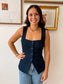 Dark Denim Button-Down Vest Shirts & Tops