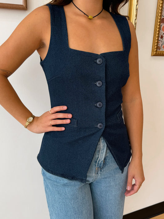 Dark Denim Button-Down Vest Shirts & Tops