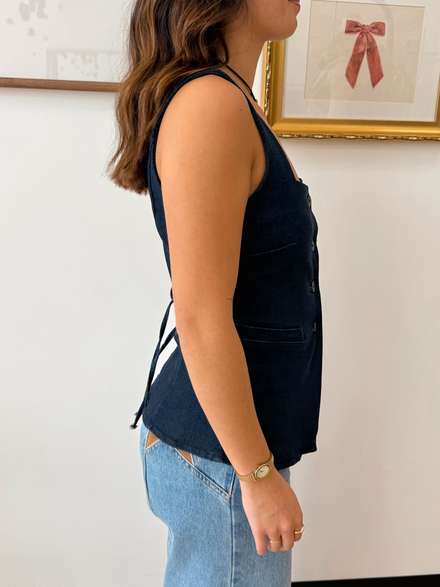 Dark Denim Button-Down Vest Shirts & Tops