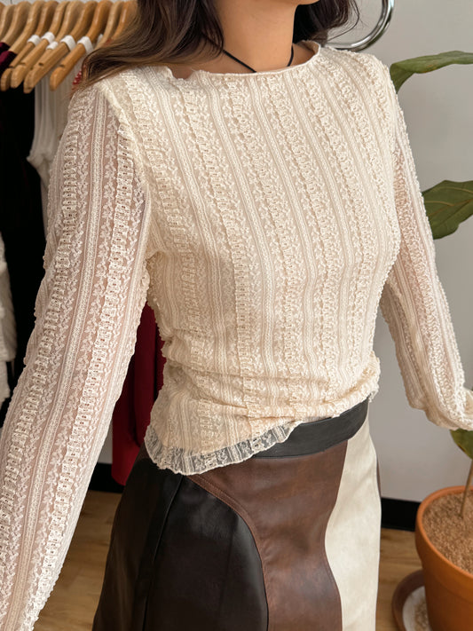 Textured Lace Long Sleeve Top