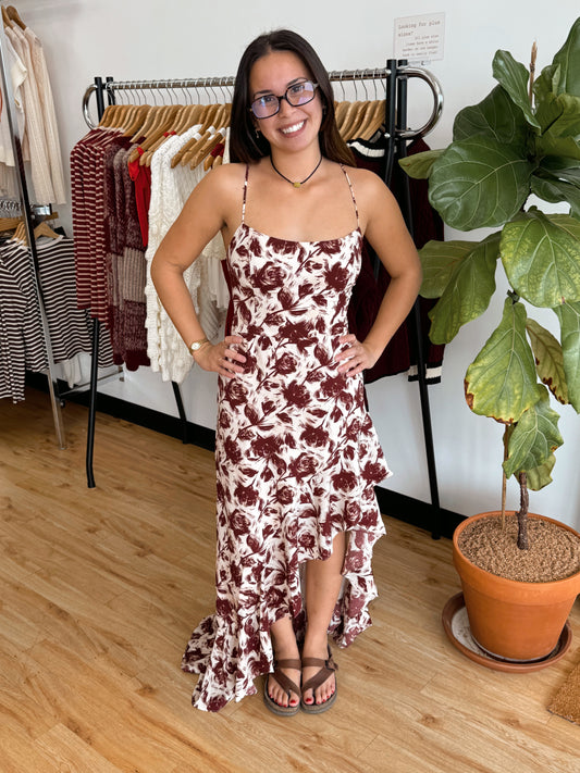 Lace Up Floral Maxi Dress