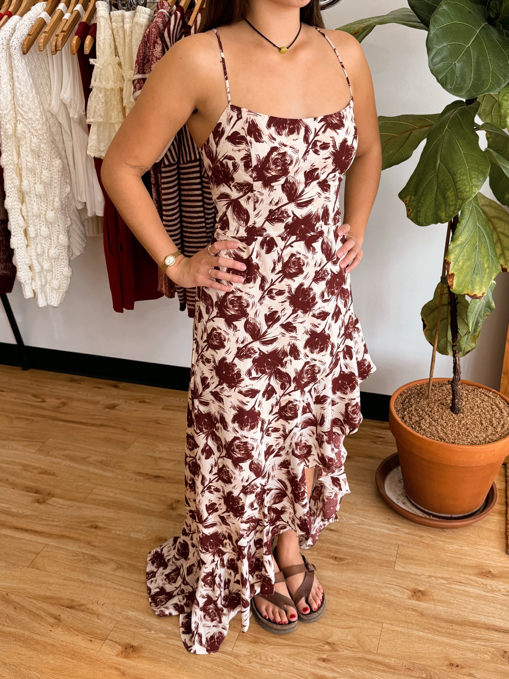 Lace Up Floral Maxi Dress