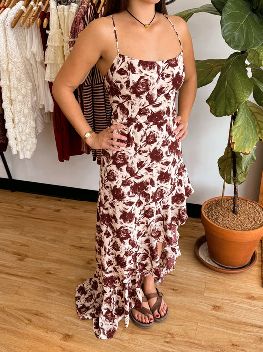 Lace Up Floral Maxi Dress