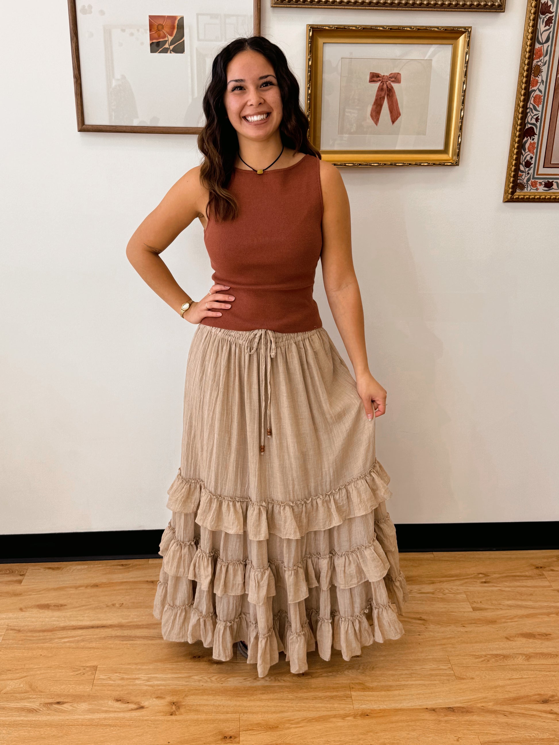 Tiered Ruffle Taupe Skirt Skirt