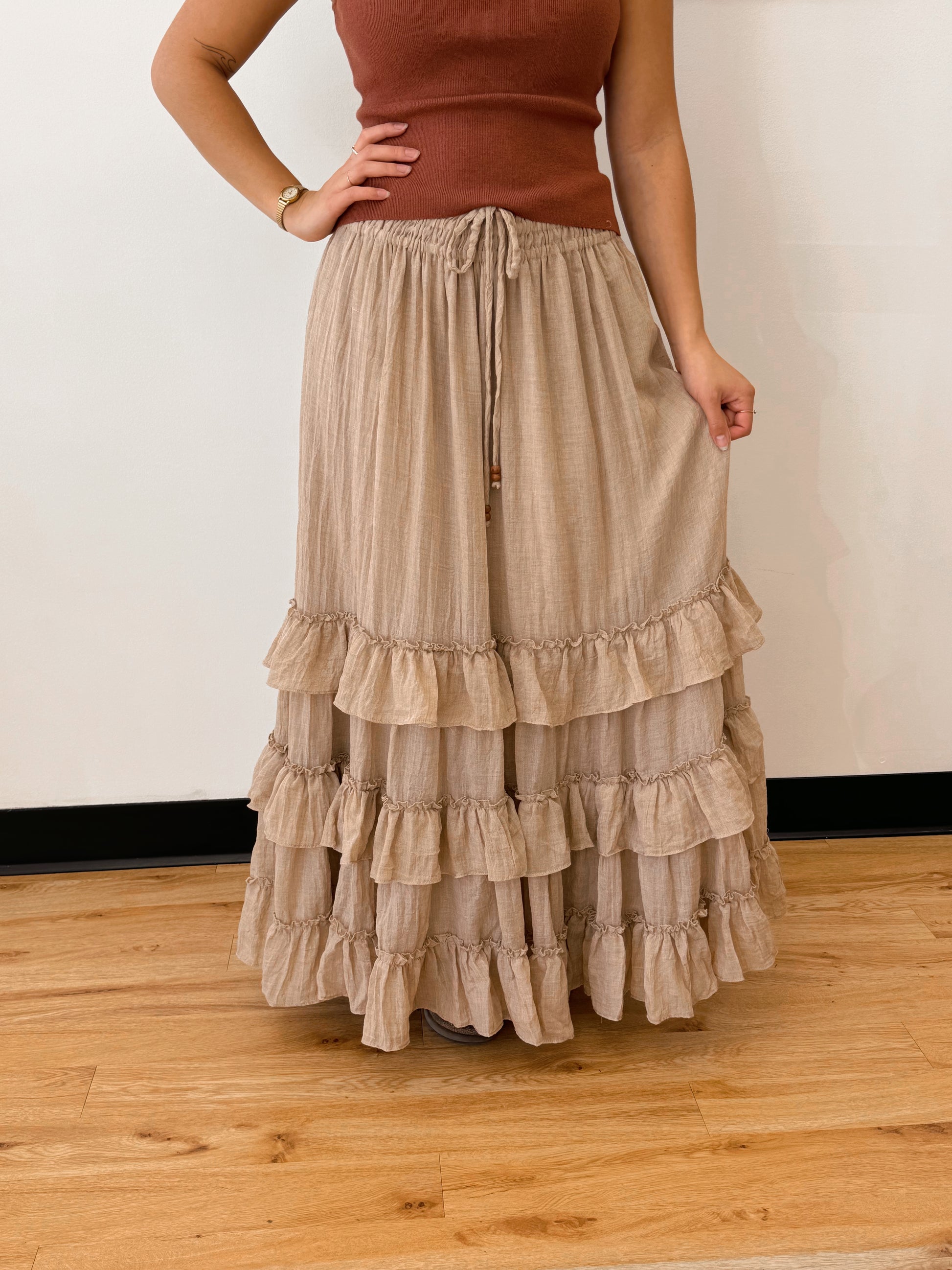 Tiered Ruffle Taupe Skirt Skirt