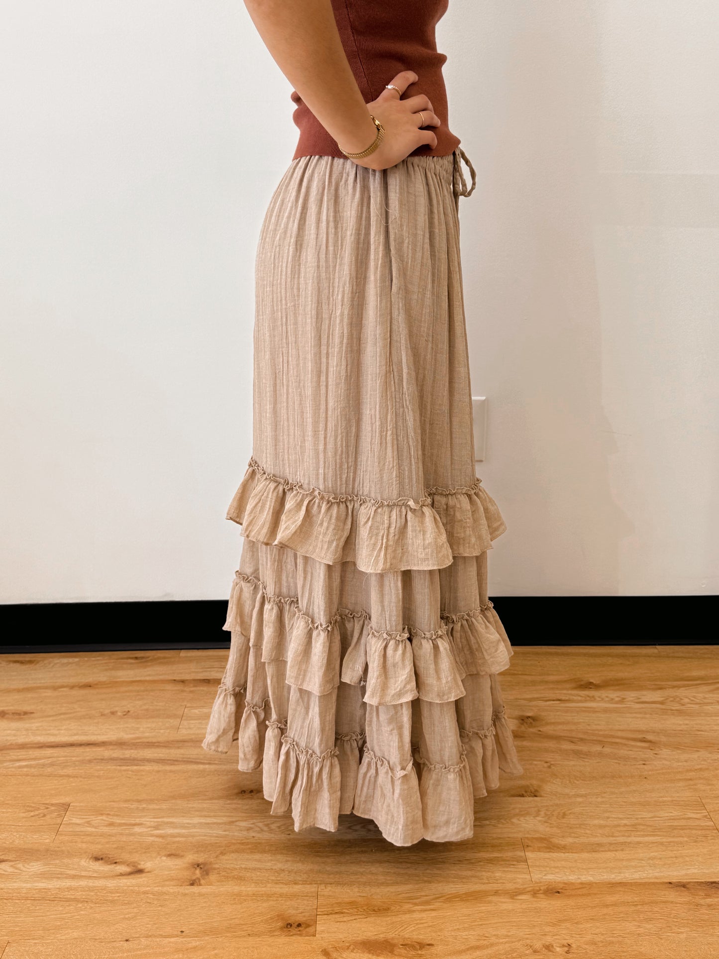 Tiered Ruffle Taupe Skirt Skirt