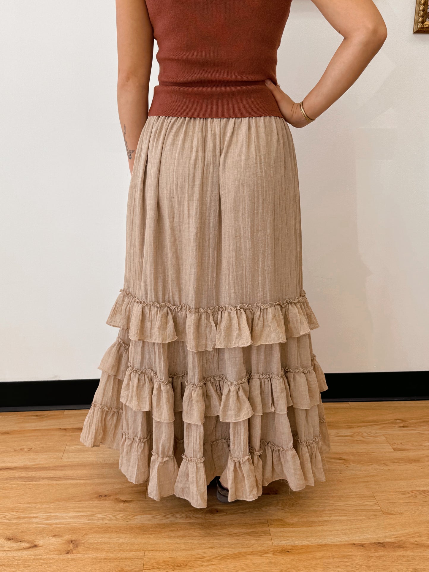 Tiered Ruffle Taupe Skirt Skirt
