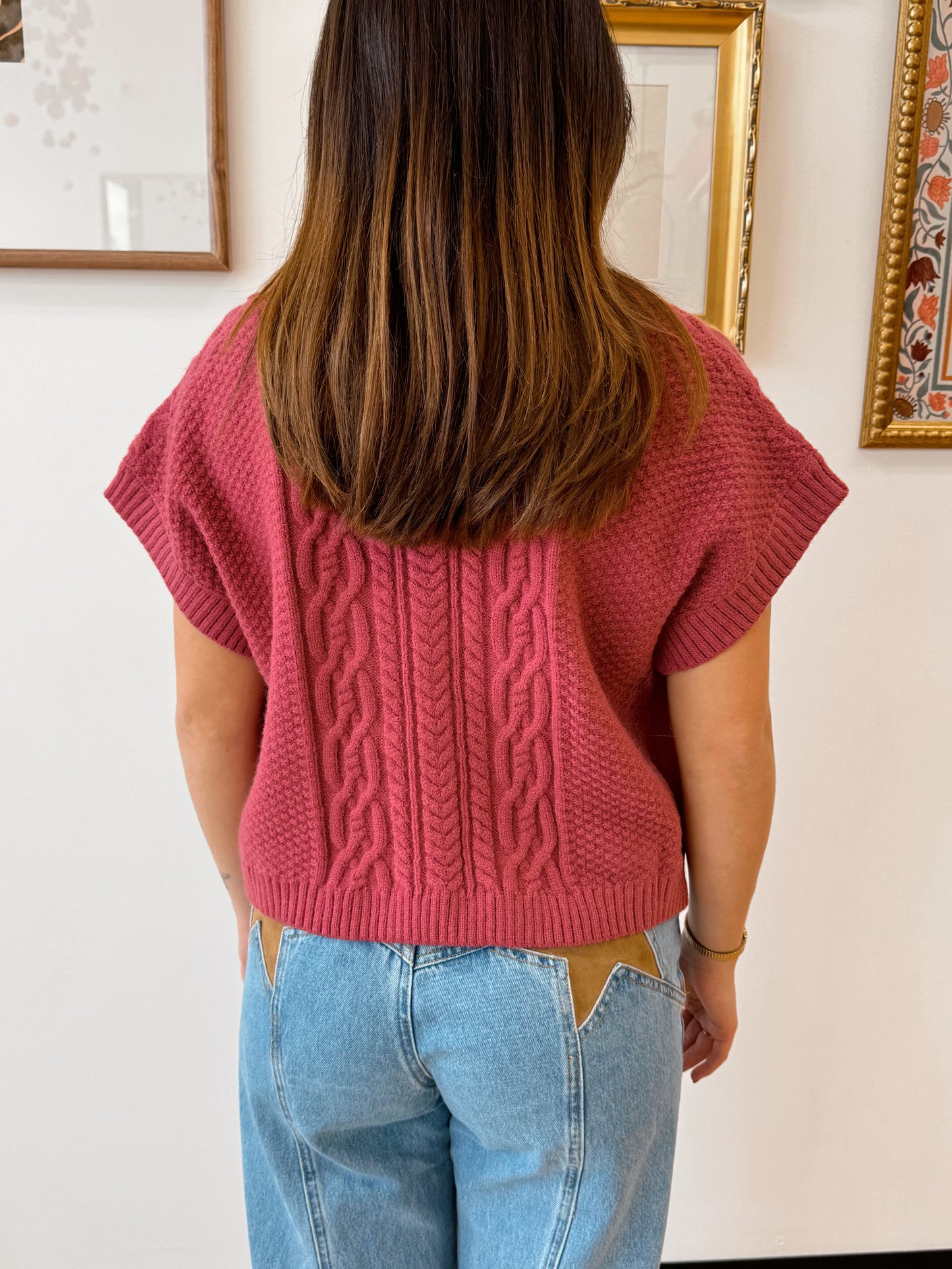 Textured Knit Cap Sleeve Sweater Shirts & Tops