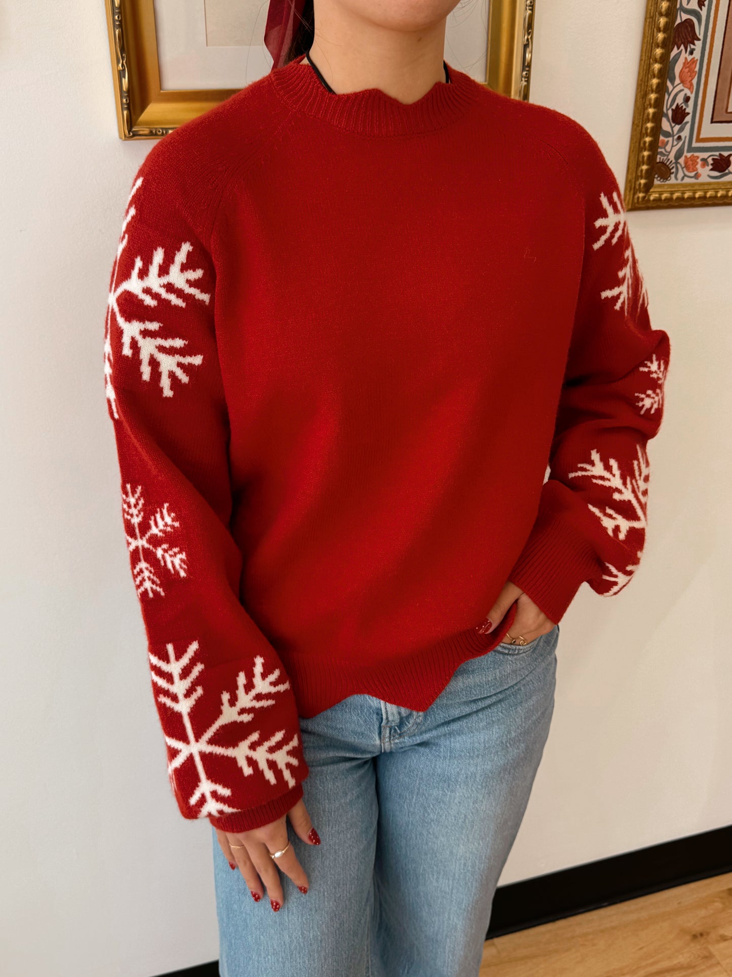 Snowflake Sleeve Sweater Shirts & Tops