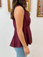 Lace Trim Wine Peplum Top Shirts & Tops