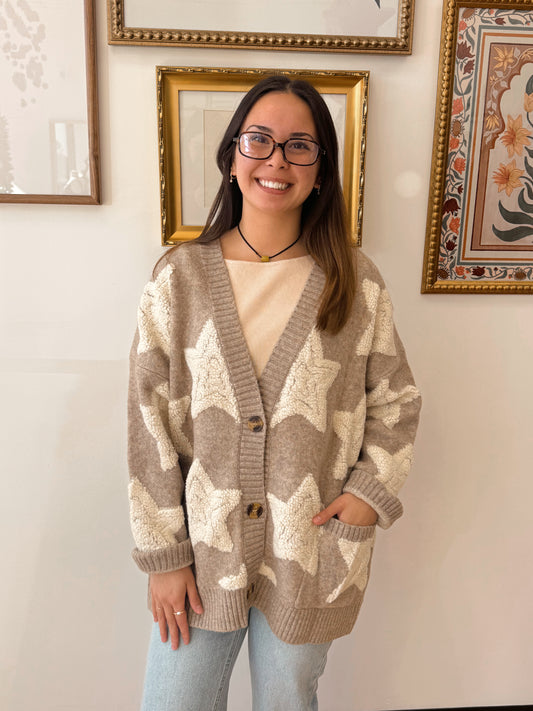 Khaki Sherpa Star Cardigan Shirts & Tops