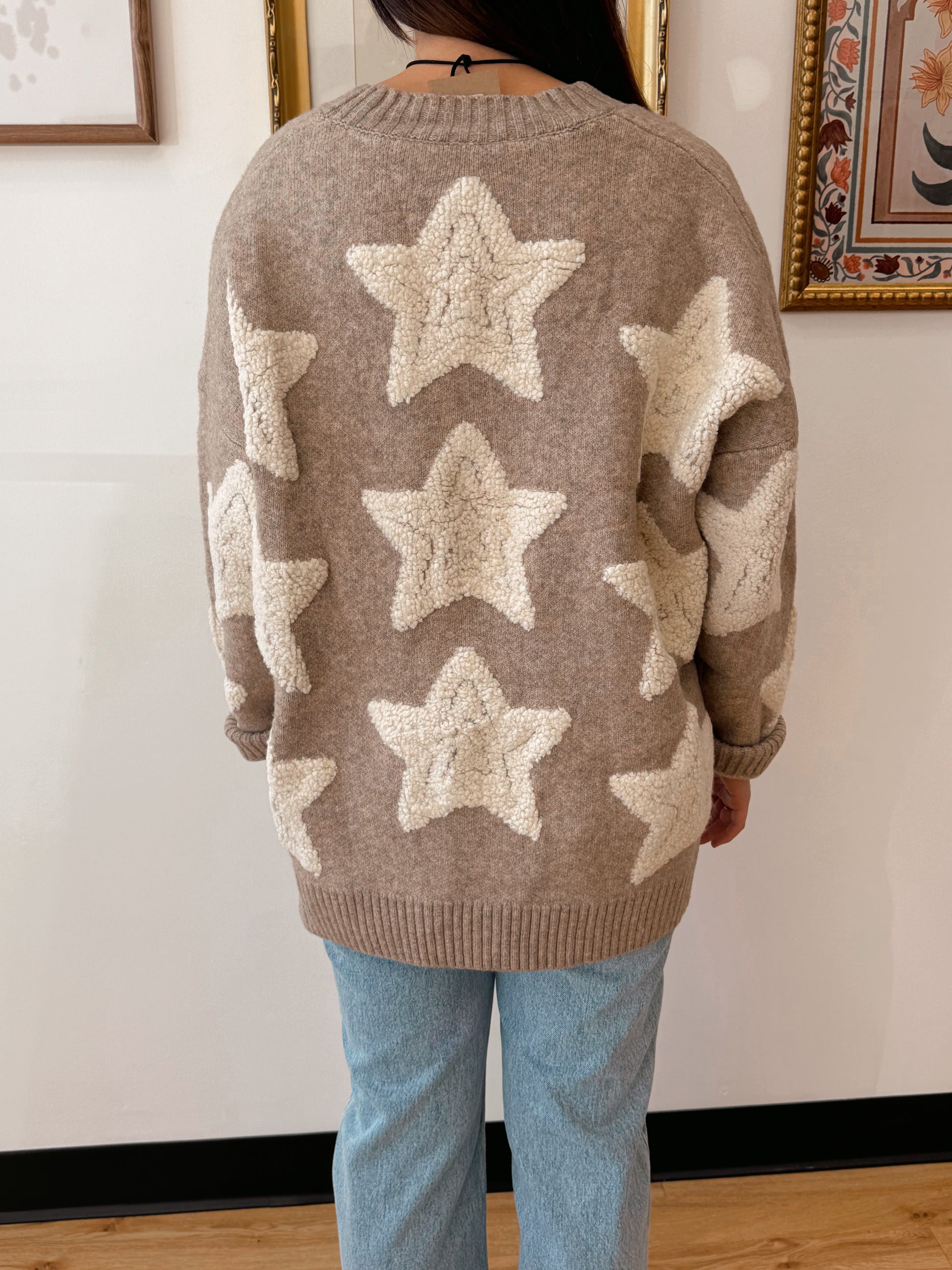 Khaki Sherpa Star Cardigan Shirts & Tops