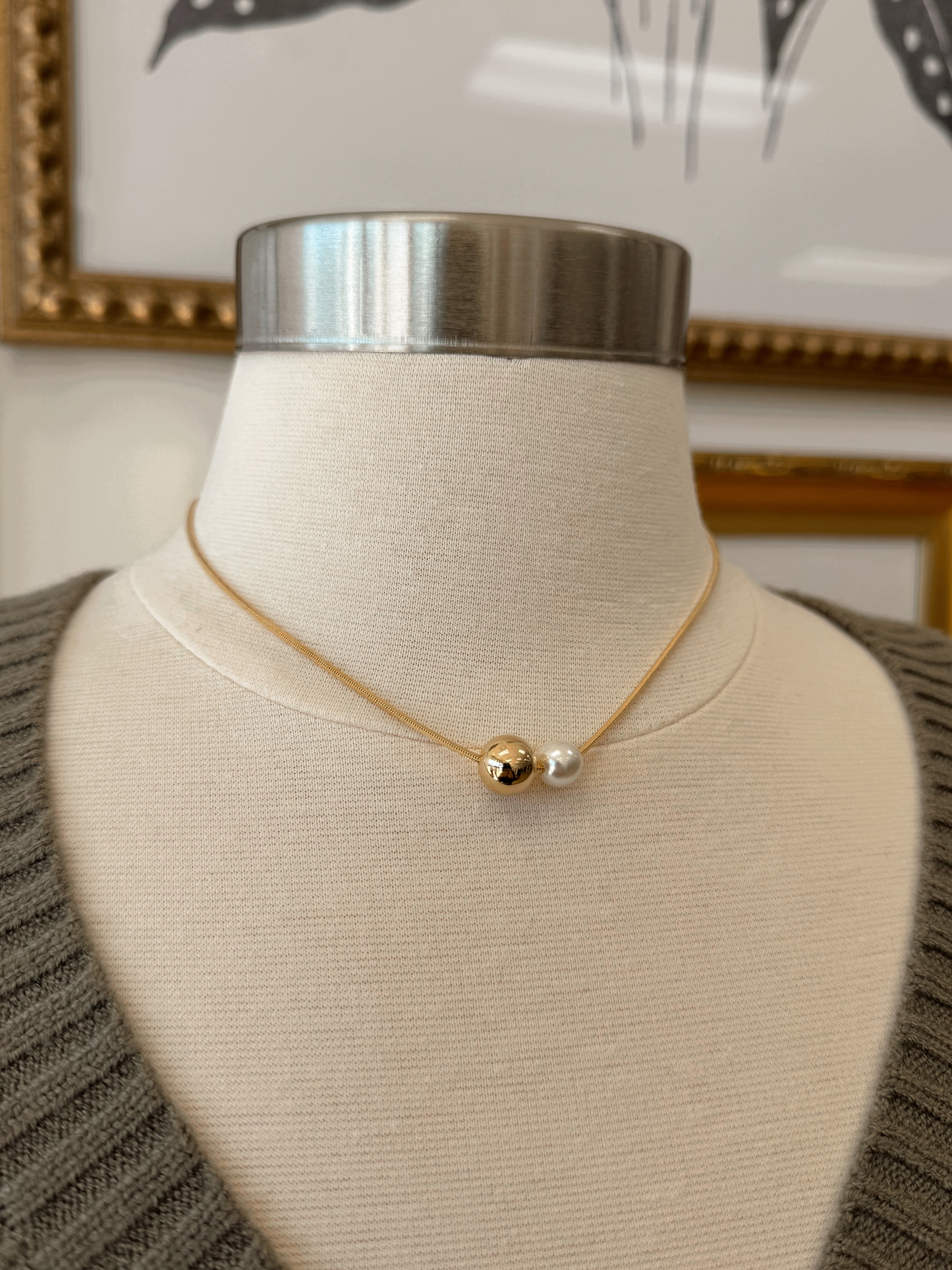 Gold & Pearl Ball Necklace