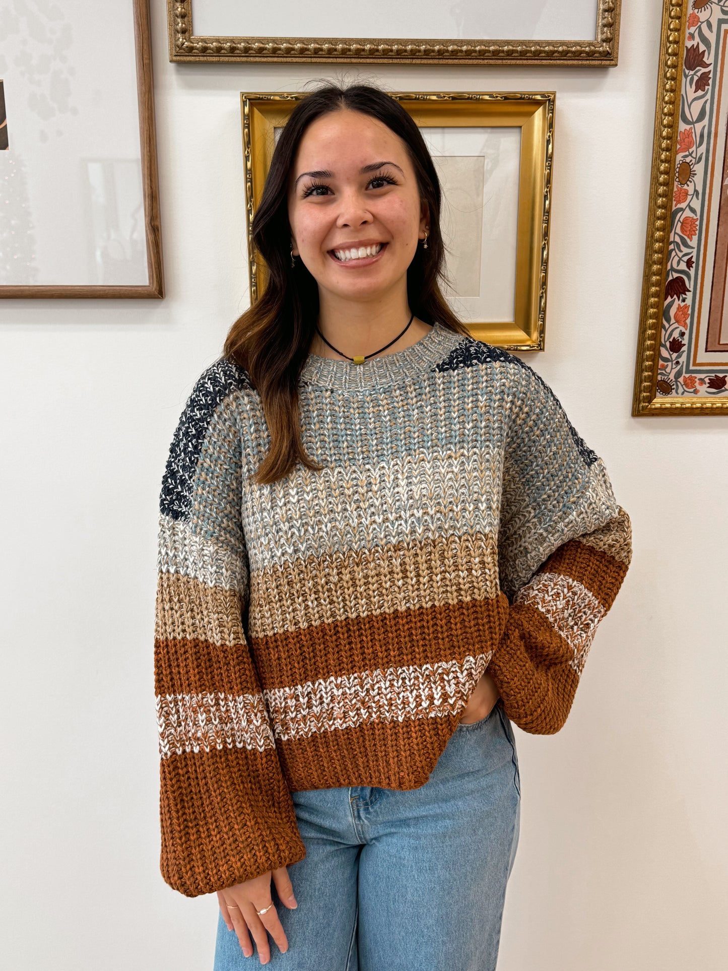 Navy & Rust Knit Sweater Shirts & Tops