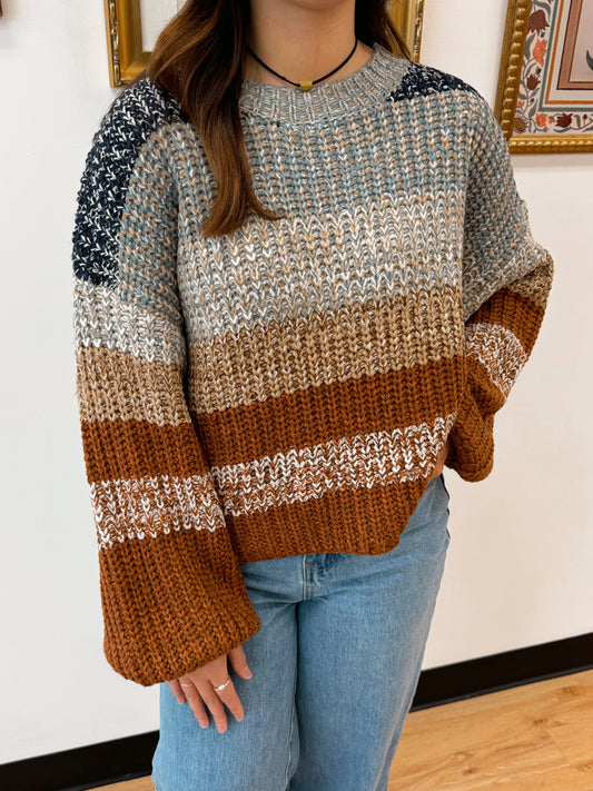 Navy & Rust Knit Sweater Shirts & Tops