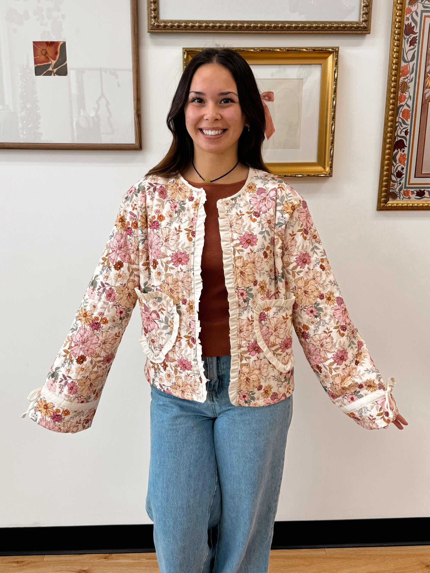 Floral Heart Pocket Jacket Outerwear