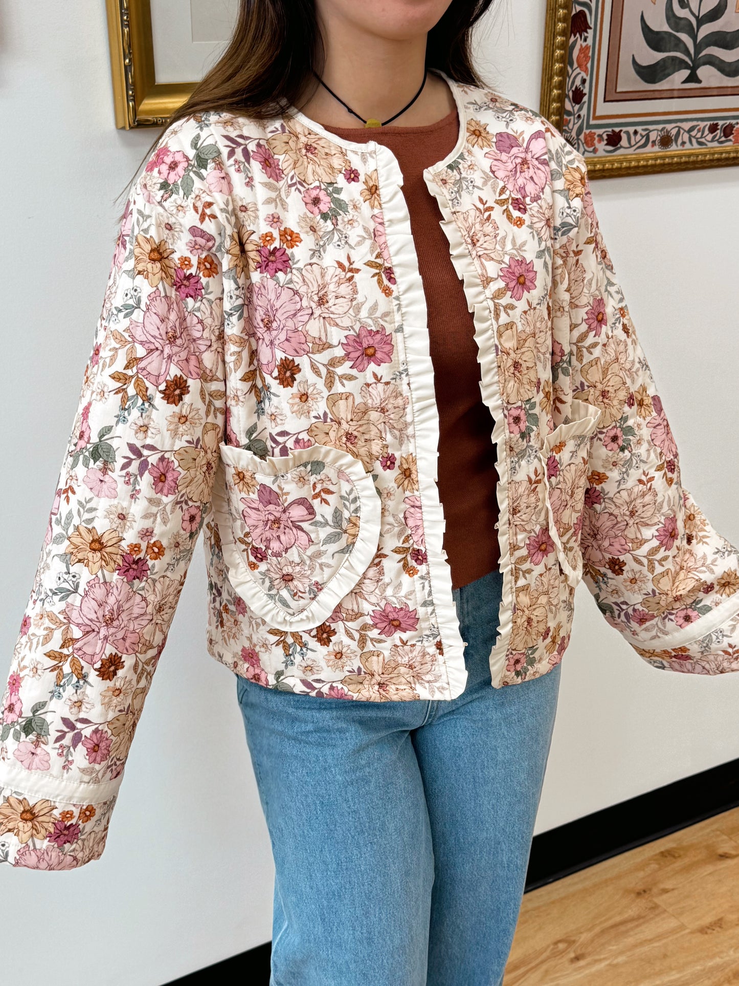 Floral Heart Pocket Jacket Outerwear